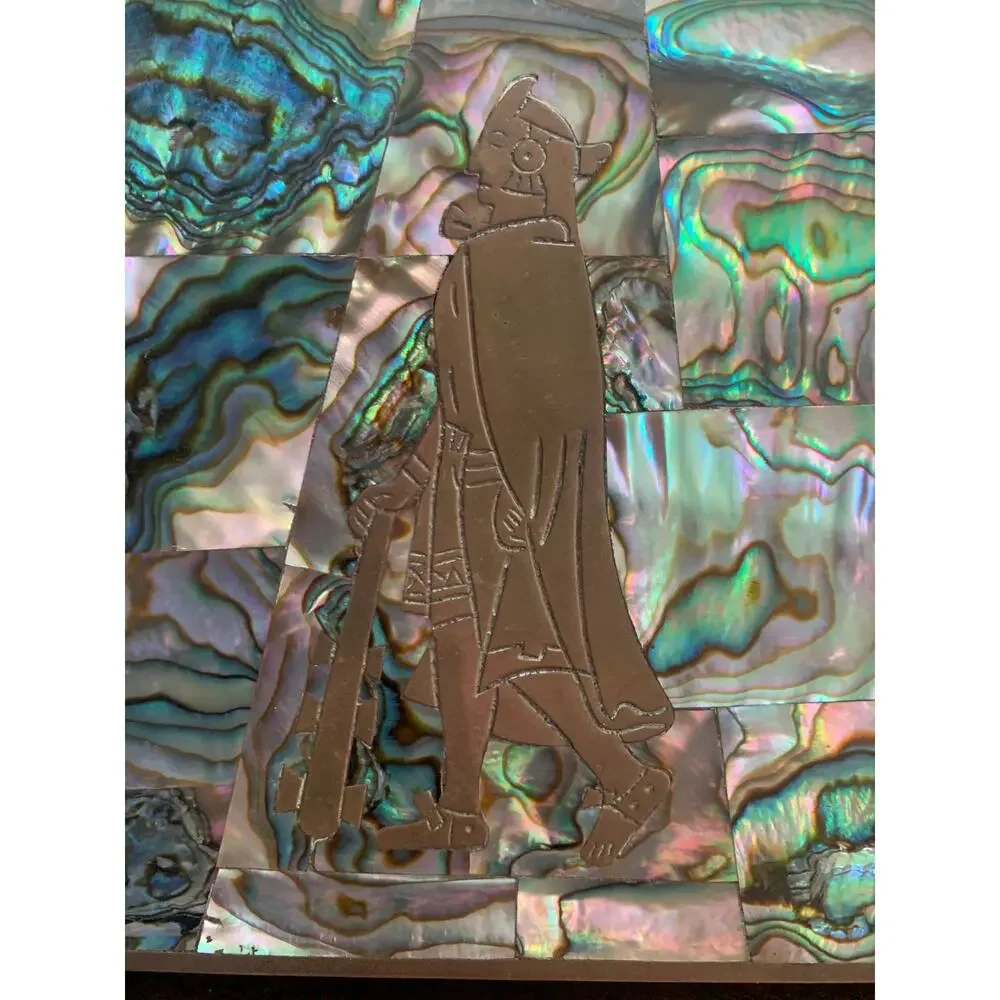 Vintage Mexican Brass Walnut Box | Signed Abalone Inlaid Hinged Trinket Box